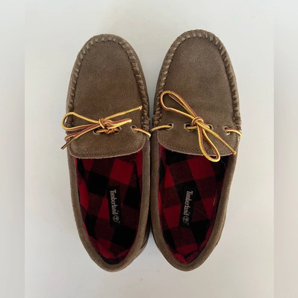 Timberland Men's Stony Ledge Flannel-Lined Moc Slipper in Dark Brown, size 7